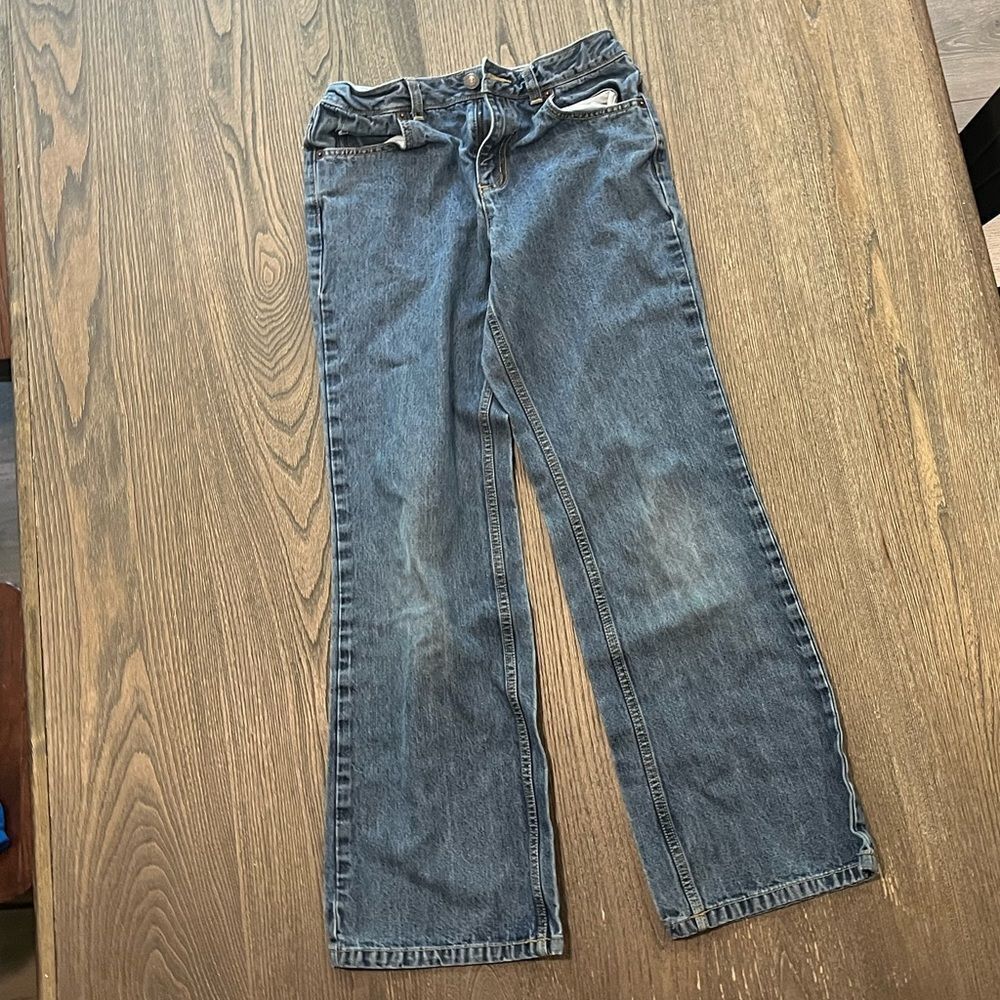 Lands' End Kids Medium Wash Cotton Straight Leg Jeans Size 12